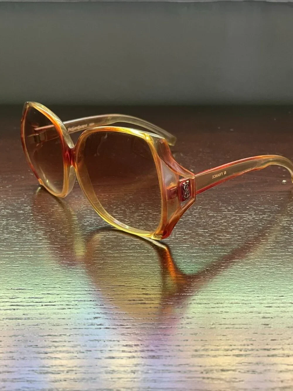 Vintage Yves Saint Laurent (YSL) Amber-Brown Oversized Sunglasses 1980s